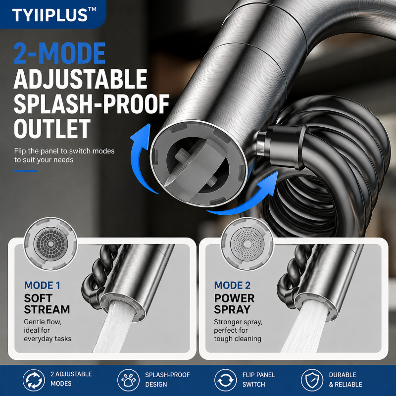 304 Stainless Steel Pull-Out Faucet Sprayer Head | 2-Mode Kitchen Sink Faucet Extender with 360° Flexible Hose