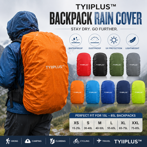 TYIImax™ Waterproof Backpack Rain Cover – Lightweight Anti-Slip Rain & Dust Cover for Hiking, Camping & Travel (15–85L)