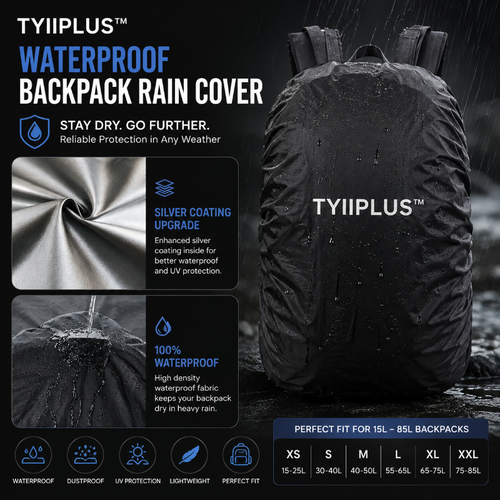 TYIImax™ Waterproof Backpack Rain Cover – Lightweight Anti-Slip Rain & Dust Cover for Hiking, Camping & Travel (15–85L)