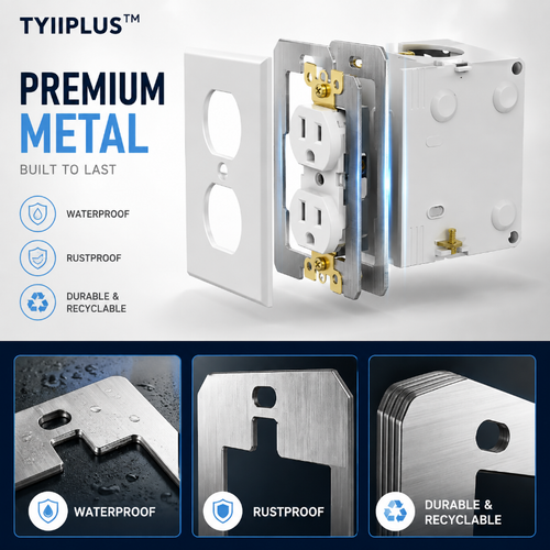 TYIIMAX™ Wall Plate Spacers for Electrical Outlets – Heavy-Duty Metal Outlet Leveling Plates for Loose, Recessed & Crooked Boxes
