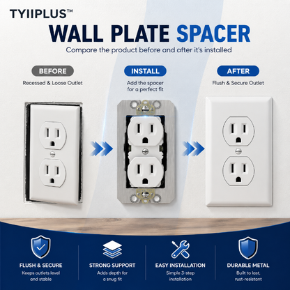 TYIIMAX™ Wall Plate Spacers for Electrical Outlets – Heavy-Duty Metal Outlet Leveling Plates for Loose, Recessed & Crooked Boxes