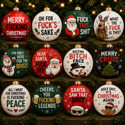 TYIIMAX™ Naughty Christmas Ornaments – Funny Swear Word Baubles for Adults, Black & Gold Christmas Tree Decorations