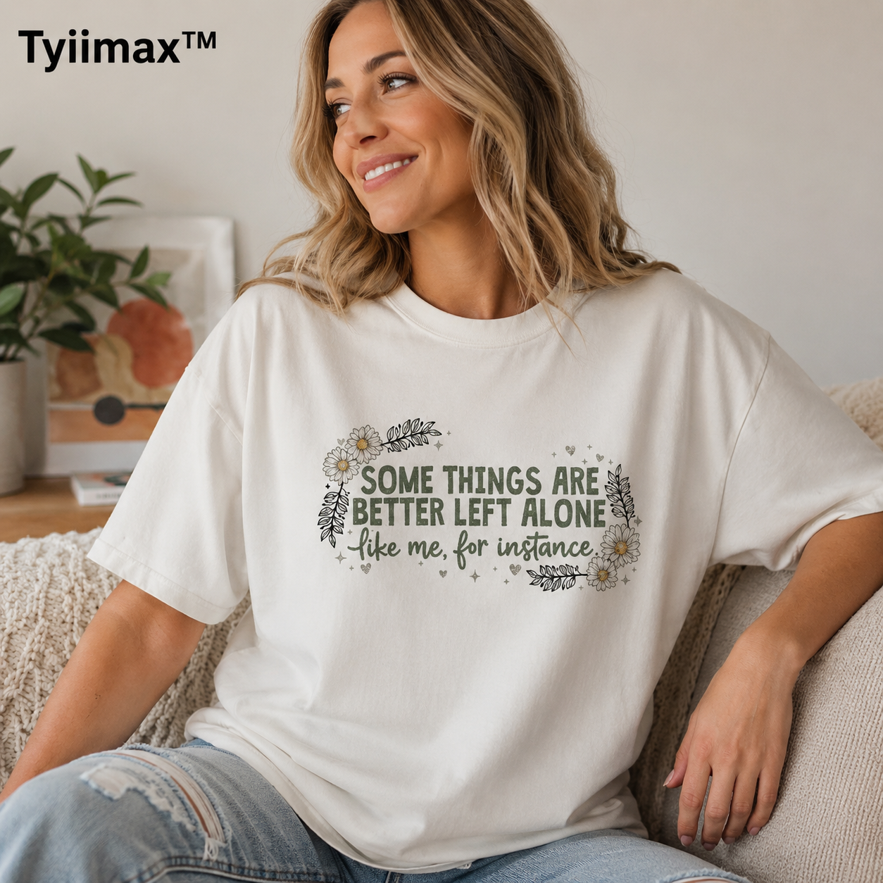 Funny Introvert Shirt for Women – Plus Size Oversized Floral Graphic Tee | "Some Things Are Better Left Alone" Casual Cotton T-Shirt