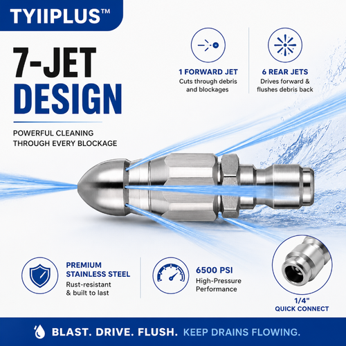 6500 PSI Stainless Steel Sewer Jetter Nozzle – 1/4