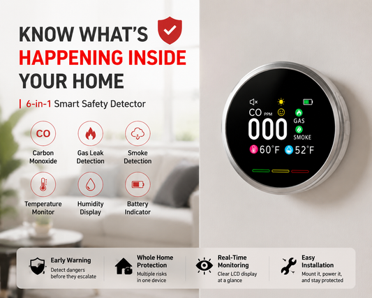 🔥Free Shipping - Smart 6-in-1 Gas Detector – CO Smoke & Gas Leak Alarm With LCD Display
