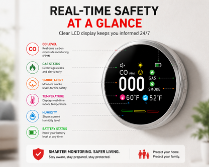 🔥Free Shipping - Smart 6-in-1 Gas Detector – CO Smoke & Gas Leak Alarm With LCD Display