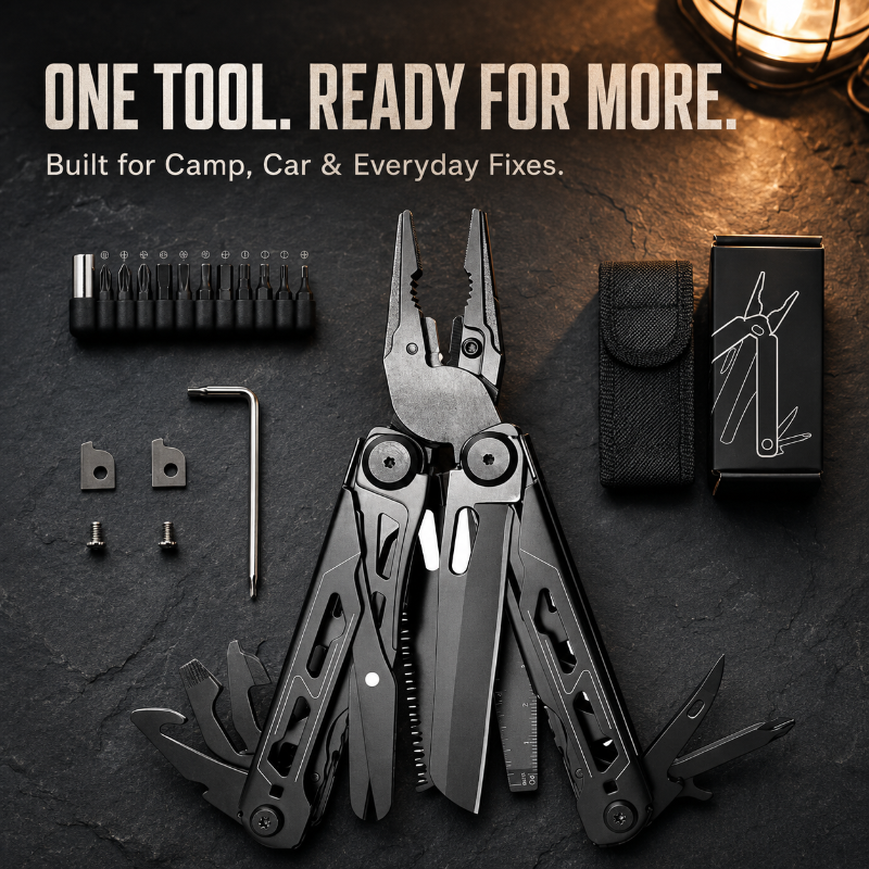 TYIIMAX™ 28-in-1 Multitool with Large Scissors | Compact Outdoor Tool for Camping & Repairs