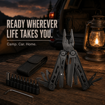 TYIIMAX™ 28-in-1 Multitool with Large Scissors | Compact Outdoor Tool for Camping & Repairs