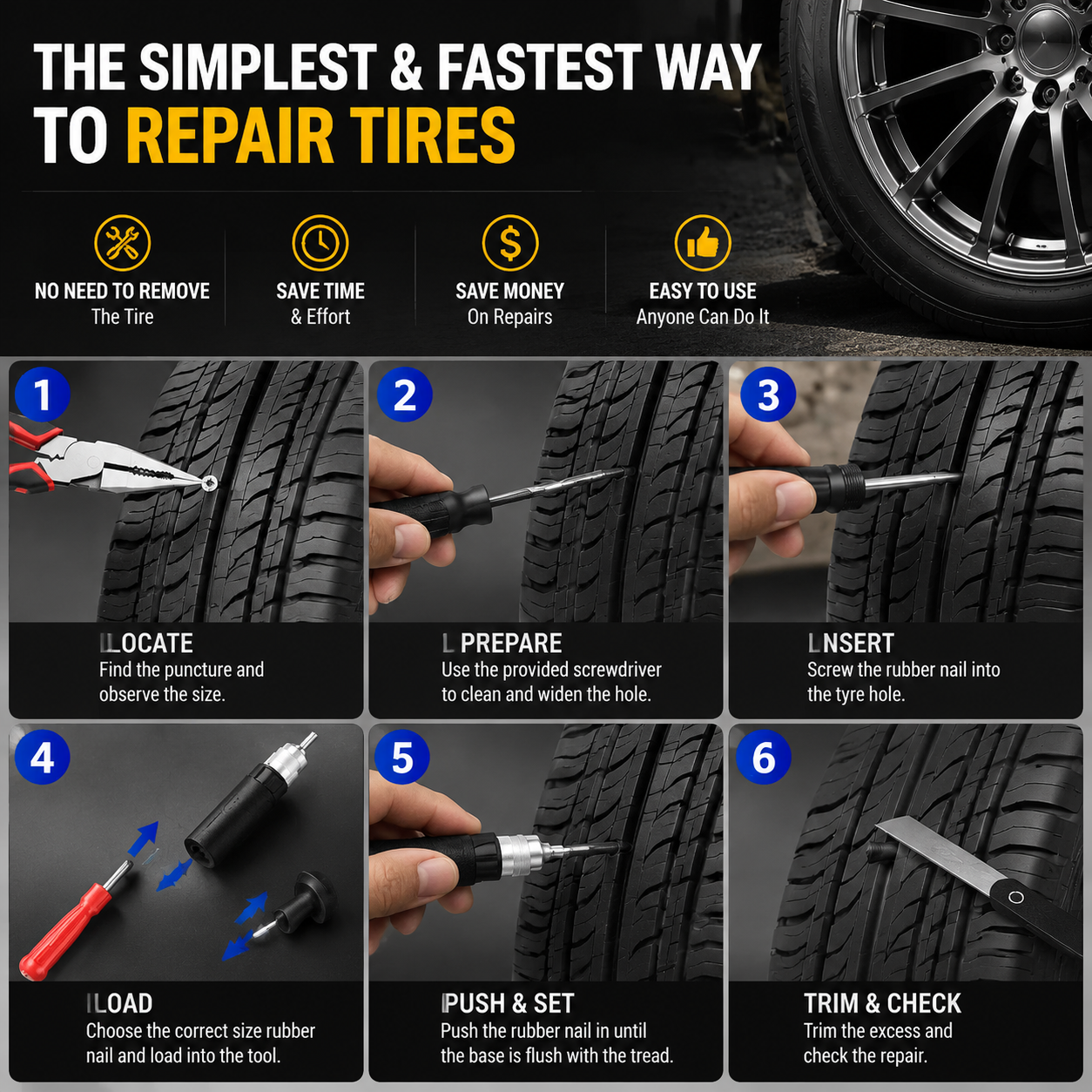 Mushroom Tire Repair Kit – Compact Roadside Puncture Tool Set