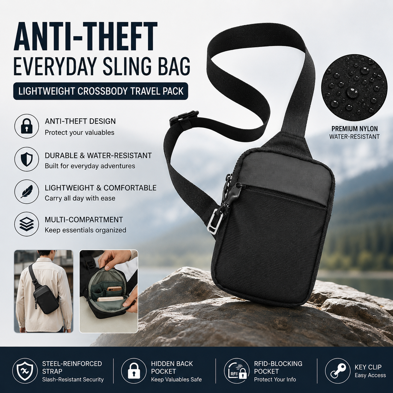 TYIIMAX™ Anti-Theft Everyday Sling Bag – Lightweight Crossbody Travel Pack