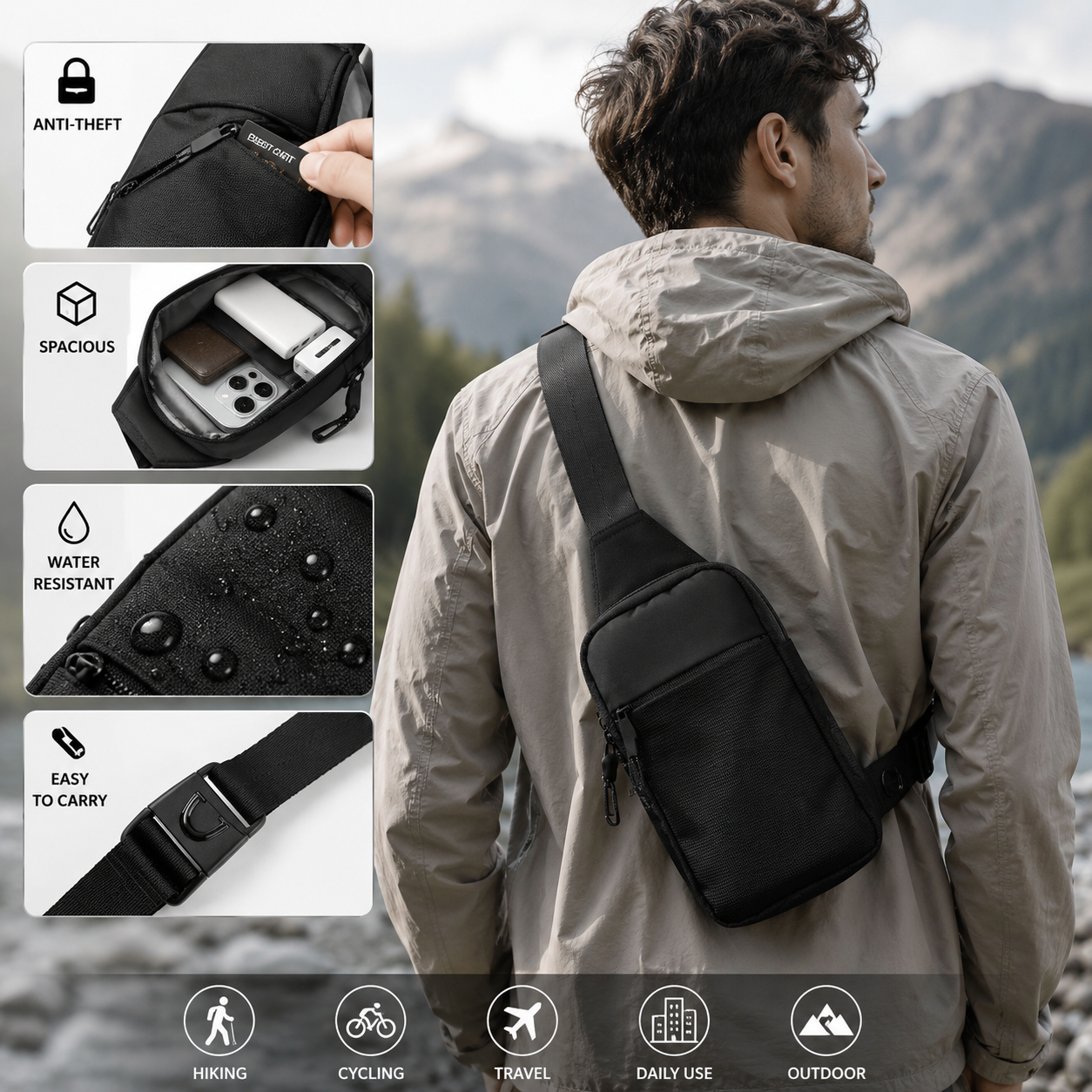 TYIIMAX™ Anti-Theft Everyday Sling Bag – Lightweight Crossbody Travel Pack