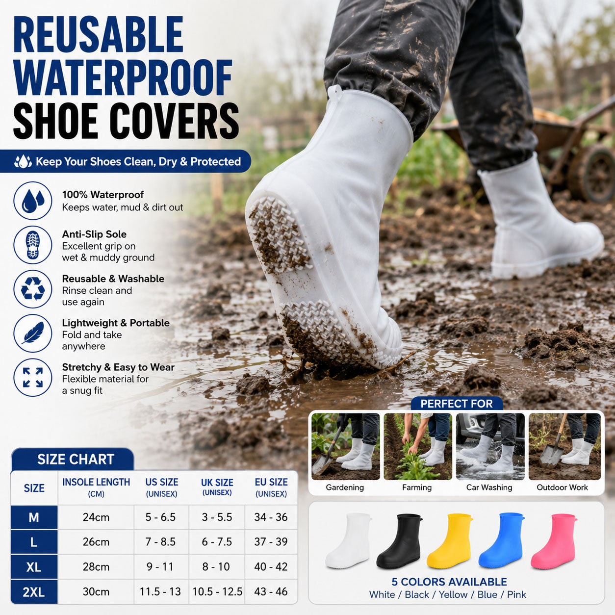 🌧️ Tyiimax™ Heavy-Duty Non-Slip Reusable Waterproof Shoe Covers – Keep Shoes Clean & Dry