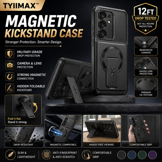 TYIIMAX™ Magnetic Kickstand Phone Case for S Series – Shockproof Slim Case with Camera Lens Protection & Hidden Stand