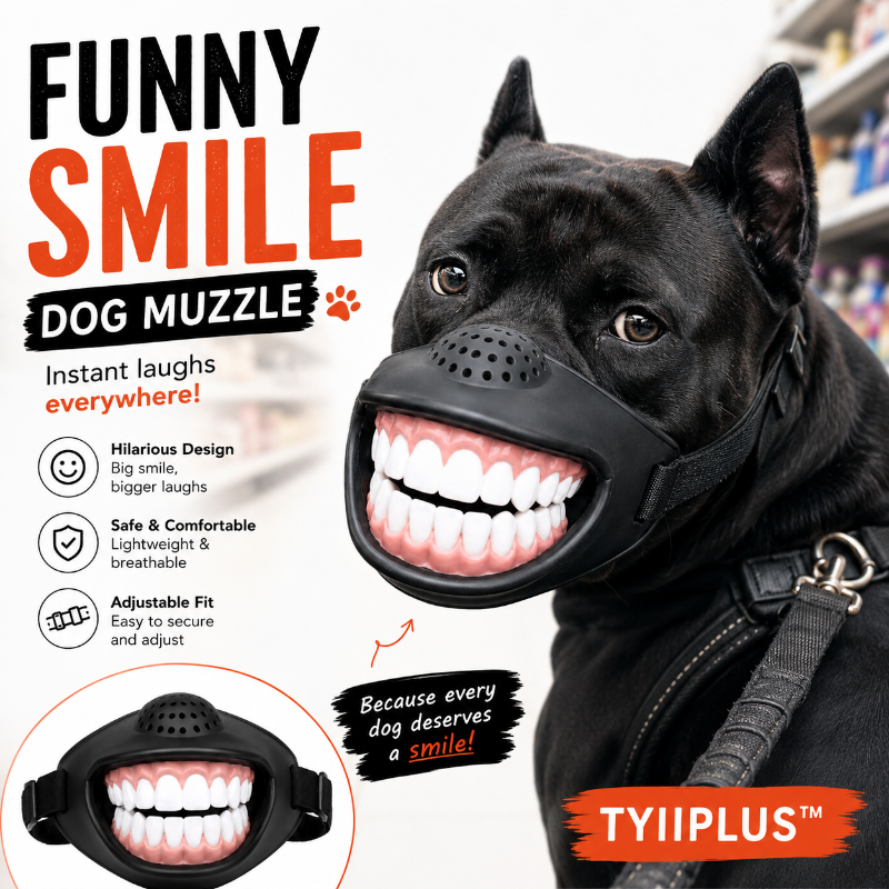 TYIIMAX™ Funny Smile Dog Muzzle – Novelty Big Teeth Pet Mask with Adjustable Straps