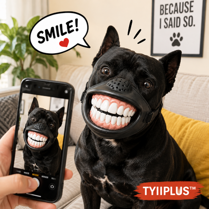 TYIIMAX™ Funny Smile Dog Muzzle – Novelty Big Teeth Pet Mask with Adjustable Straps