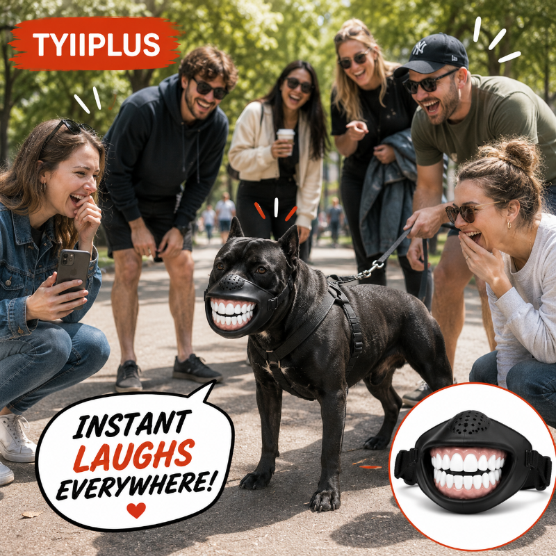 TYIIMAX™ Funny Smile Dog Muzzle – Novelty Big Teeth Pet Mask with Adjustable Straps