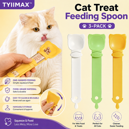 TYIIMAX™ Cat Squeeze Feeding Spoons – One-Handed Wet Food & Treat Dispenser, Reusable Cat Food Feeder, 3-Pack