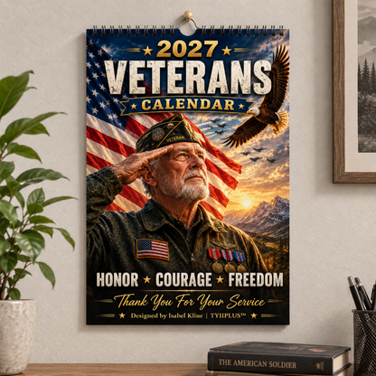 2027 Veterans Wall Calendar | A4 Patriotic Military Calendar Featuring U.S. Veterans, Bald Eagles & American Heroes | 12-Month Tribute Calendar