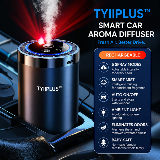 TYIIPLUS™ Smart Car Air Freshener Diffuser with Star Light - Rechargeable Aroma Diffuser, 5 Spray Modes & LED Ambient Lighting