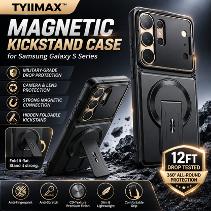 TYIIMAX™ Magnetic Kickstand Phone Case for Samsung Galaxy S Series – Shockproof Slim Case with Camera Lens Protection & Hidden Stand