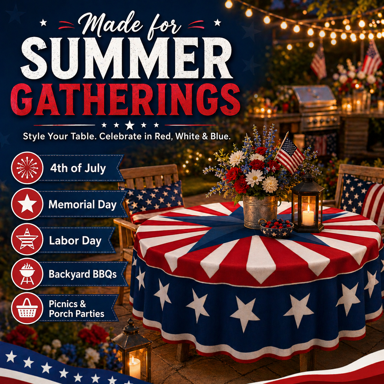 Patriotic Starburst Round Tablecloth