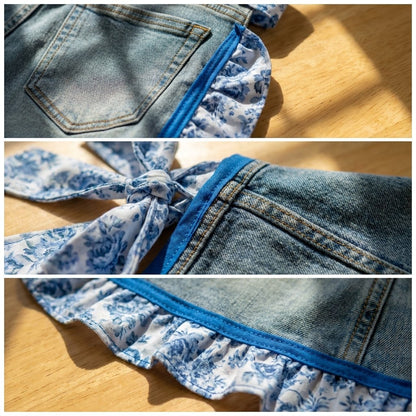 👖Denim Ruffle Apron – Upcycled from Vintage Jeans, Floral Lace Trim – Sustainable Gift for Garden & Kitchen 🧑‍🌾♻️