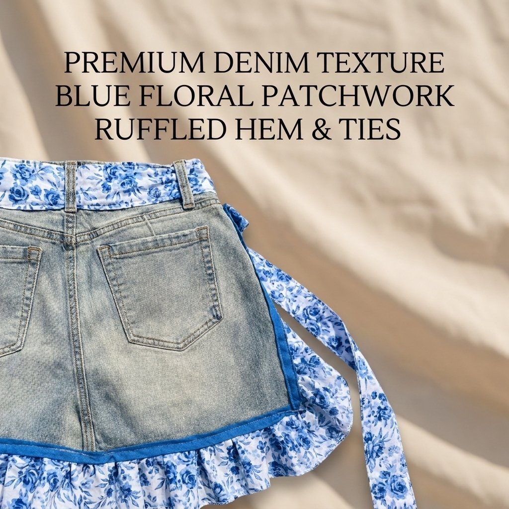 👖Denim Ruffle Apron – Upcycled from Vintage Jeans, Floral Lace Trim – Sustainable Gift for Garden & Kitchen 🧑‍🌾♻️