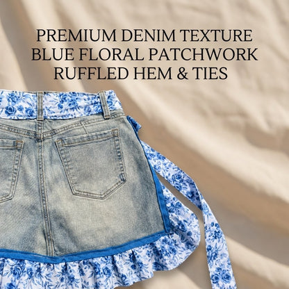 👖Denim Ruffle Apron – Upcycled from Vintage Jeans, Floral Lace Trim – Sustainable Gift for Garden & Kitchen 🧑‍🌾♻️