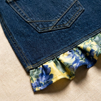 👖Denim Ruffle Apron – Upcycled from Vintage Jeans, Floral Lace Trim – Sustainable Gift for Garden & Kitchen 🧑‍🌾♻️