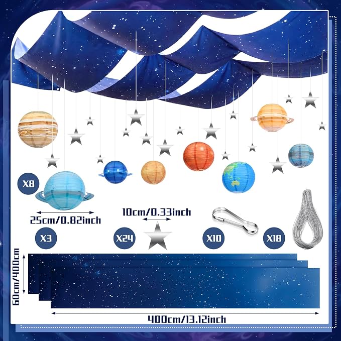 ❤️TYIIMAX™ 8-Piece Solar System Planet Paper Lanterns, 12-Inch Hanging Space Decorations for Kids' Rooms, Parties & Classrooms