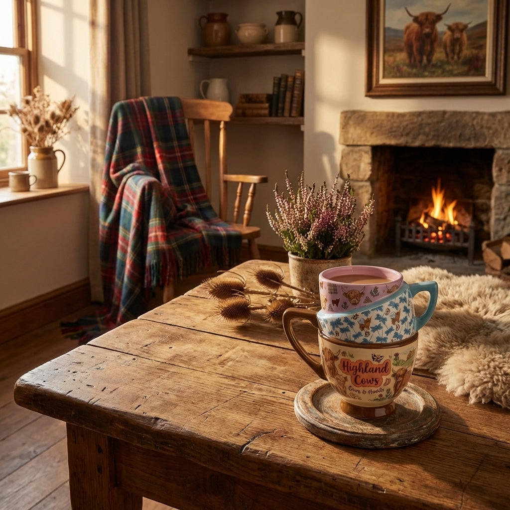 Highland Cow Ceramic Mug – Unique Stacked-Style Design Coffee Cup, Cute Farm Animal Mug for Cow Lovers