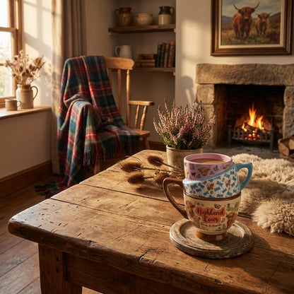 Highland Cow Ceramic Mug – Unique Stacked-Style Design Coffee Cup, Cute Farm Animal Mug for Cow Lovers