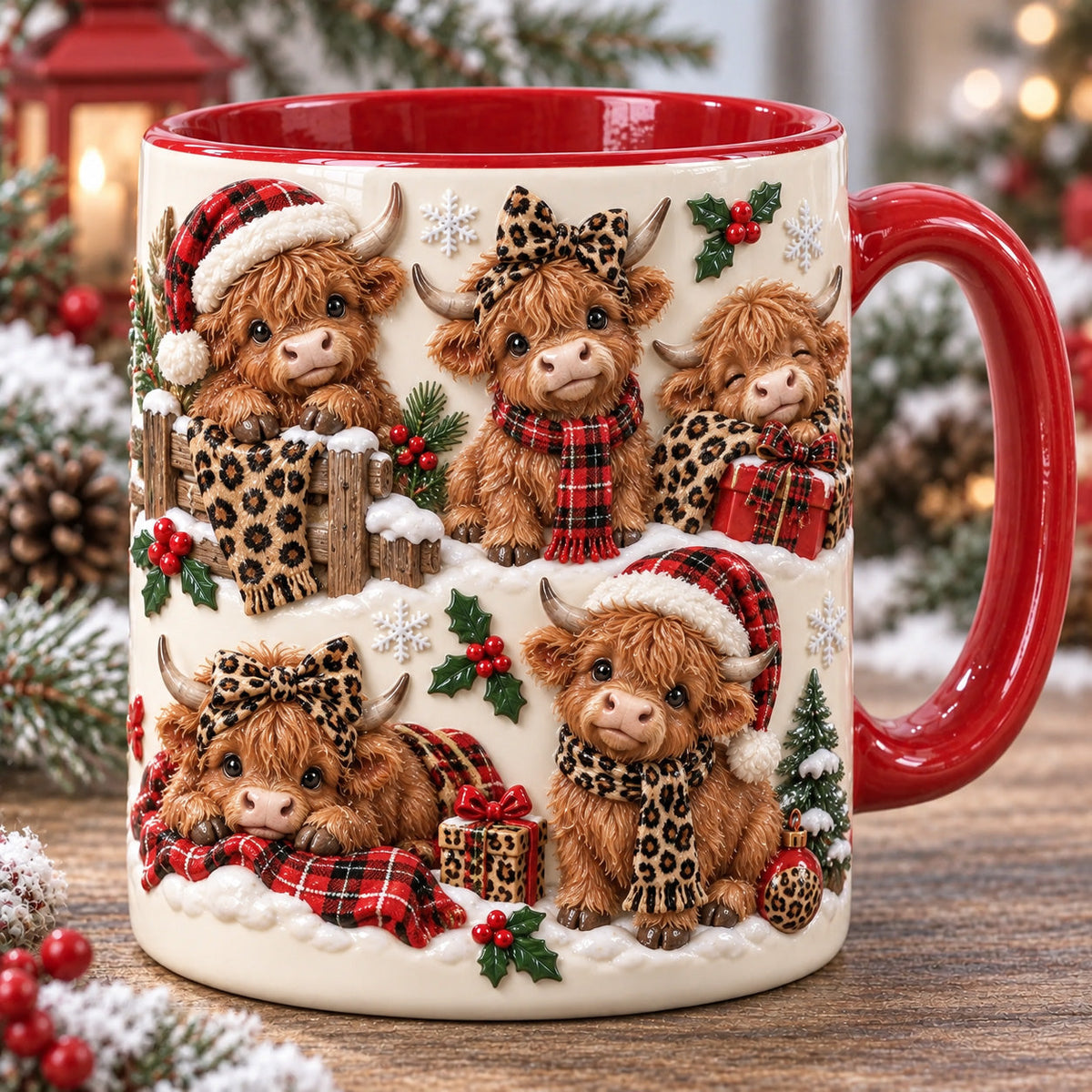 🐮 3D Illusion Adorable Baby Highland Cows Christmas Mug
