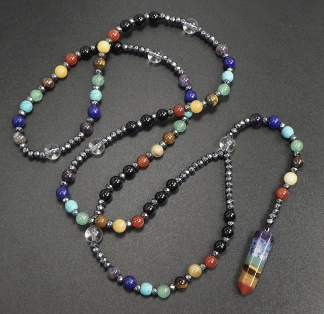 Natural Obsidian Yooperlite Rosary Necklace