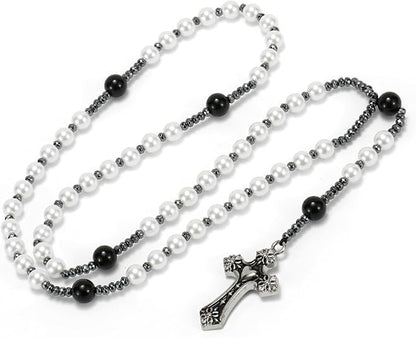 Natural Obsidian Yooperlite Rosary Necklace