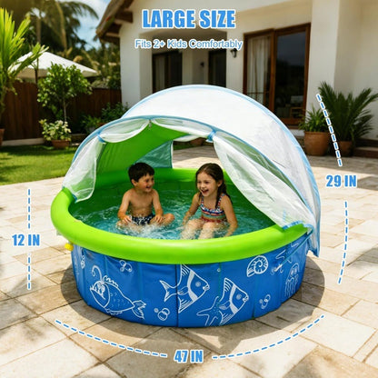 Foldable Kids Pool with Canopy – Portable Baby Splash Pool & Beach Tent for Toddlers, Kids & Pets