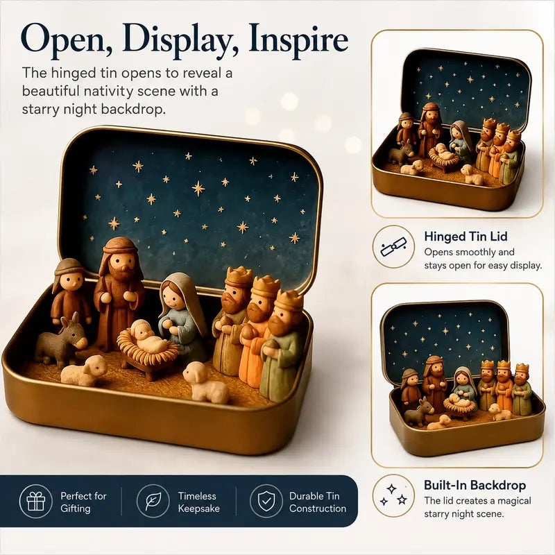 Pocket-Size Mini Nativity Scene Set with Storage Box
