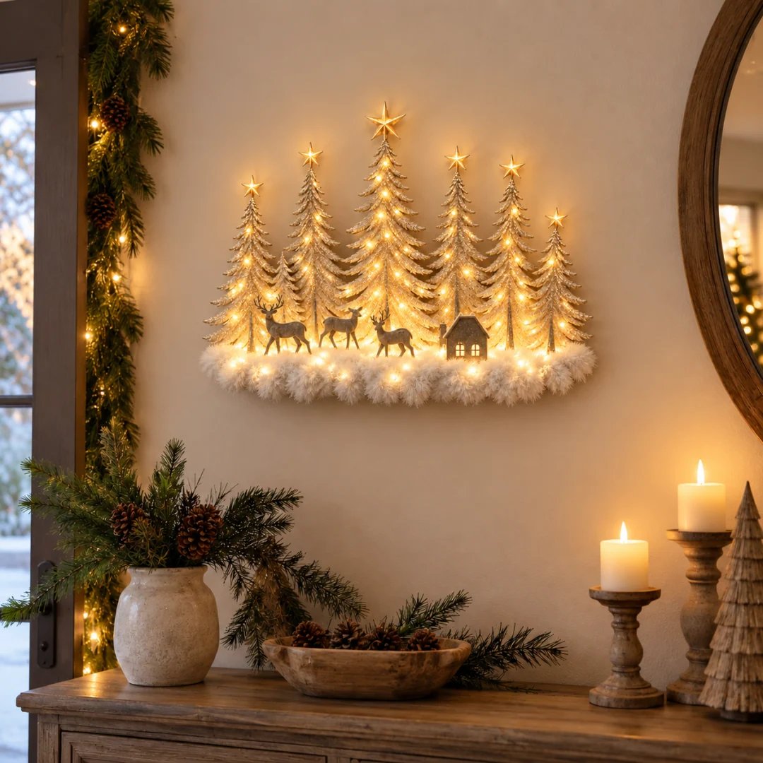 🌲 Step Into an Enchanted Winter Grove: Lighted Christmas Woodland Forest Wall Decor