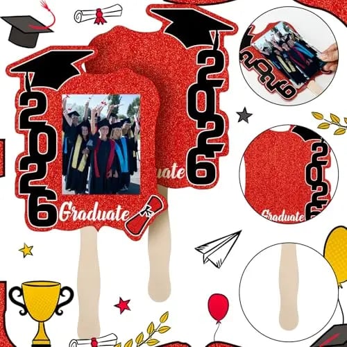 🎓Class of 2026 Graduation Fan Set (24 Pack) — Double-Sided Photo Props with Handles