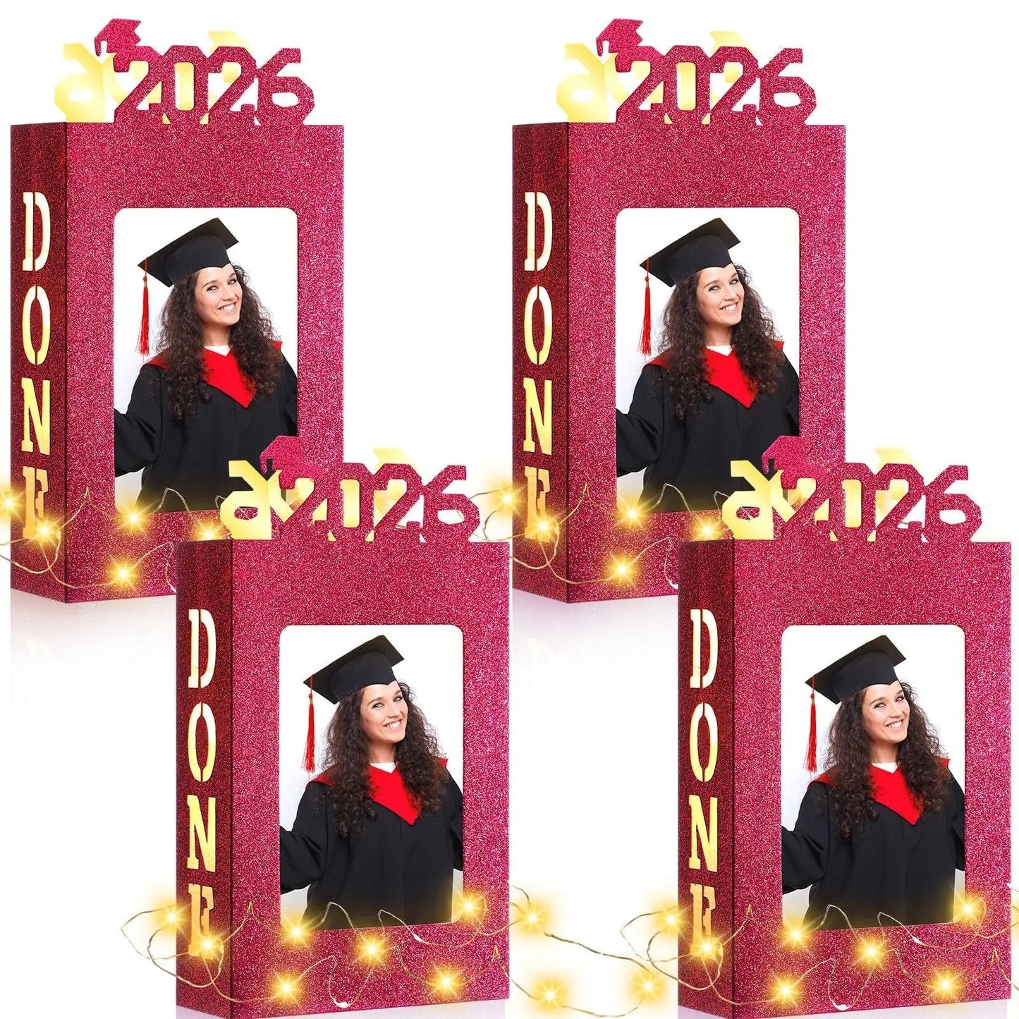 🎓4Pcs 2026 Graduation Centerpieces for Class of 2026-Fit 4x6in Photo| Fillable Picture Box