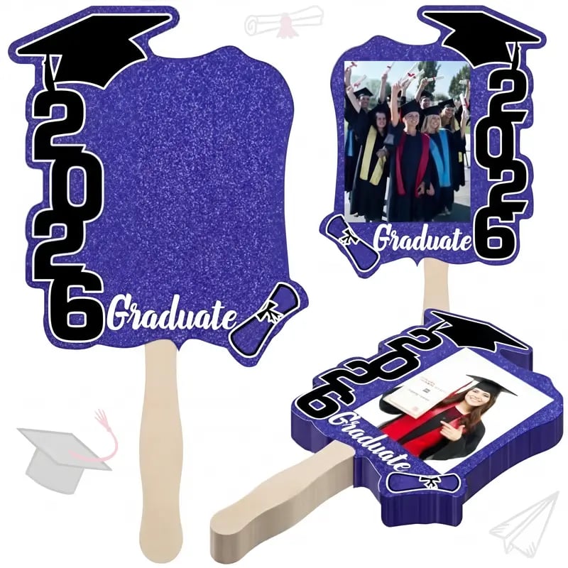 🎓Class of 2026 Graduation Fan Set (24 Pack) — Double-Sided Photo Props with Handles