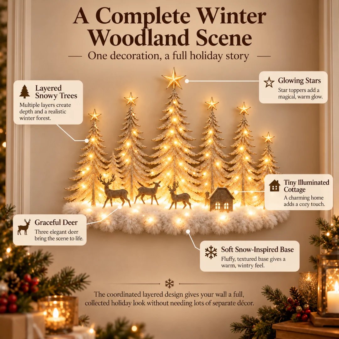 🌲 Step Into an Enchanted Winter Grove: Lighted Christmas Woodland Forest Wall Decor