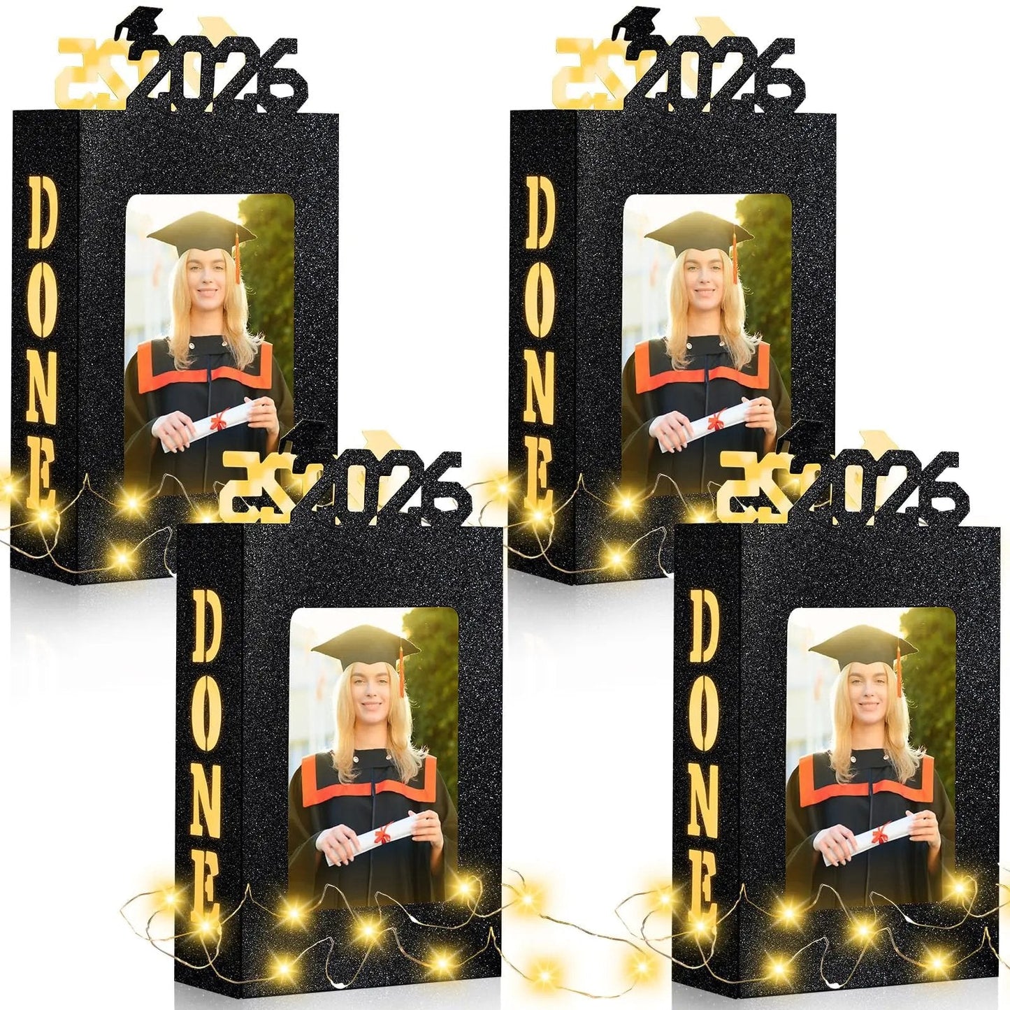🎓4Pcs 2026 Graduation Centerpieces for Class of 2026-Fit 4x6in Photo| Fillable Picture Box