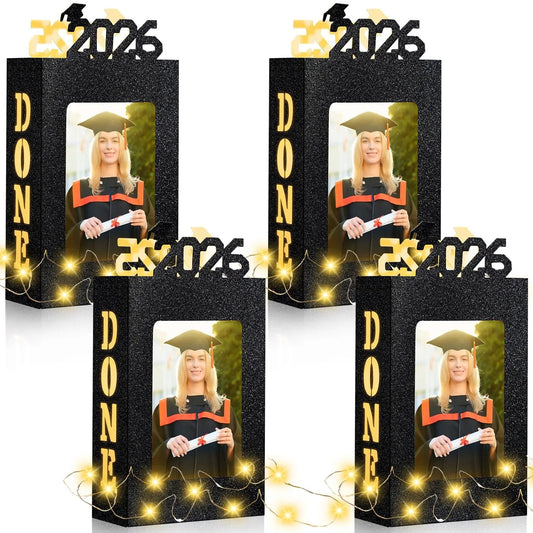 🎓4Pcs 2026 Graduation Centerpieces for Class of 2026-Fit 4x6in Photo| Fillable Picture Box
