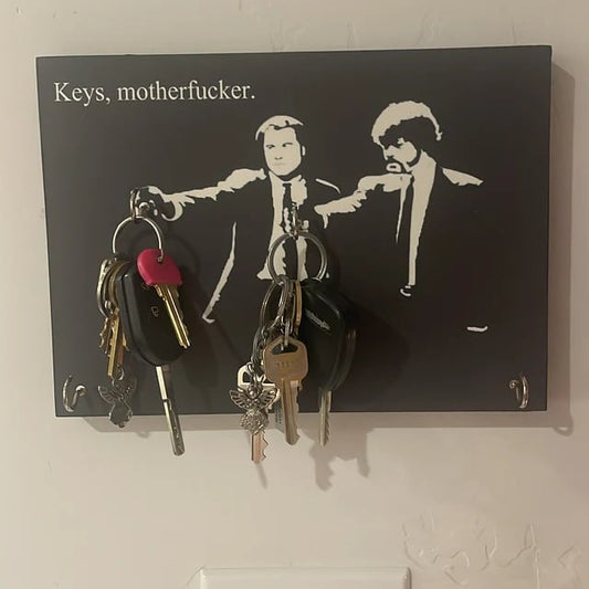 Cinematic "Where Are Your Keys?" Wall Key Holder, Wood Mounted Wall Art