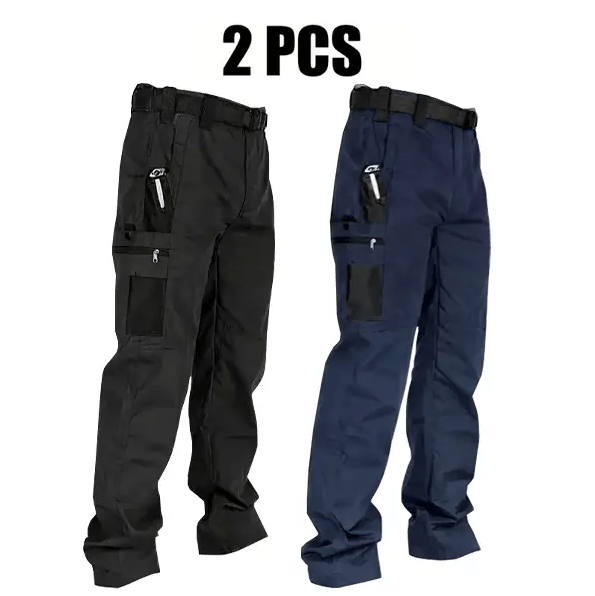 Men's Waterproof Tactical Work Pants - Solid Color with Multi-Pockets for Outdoor Activities