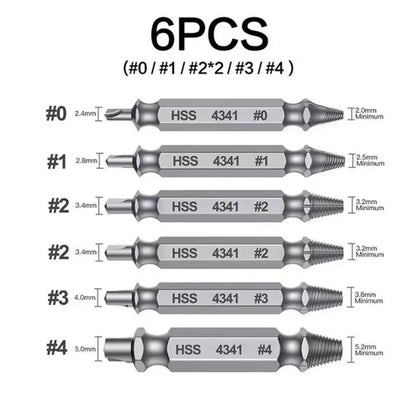 Stripped & Broken Screw Remover Set – 6 Pcs Easy Out Bolt Extractor, Double‑Head Design for Damaged Screws