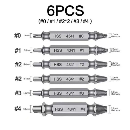 Stripped & Broken Screw Remover Set – 6 Pcs Easy Out Bolt Extractor, Double‑Head Design for Damaged Screws