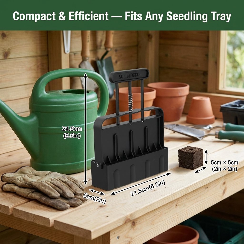 Soil Blocker with Comfortable Handle 2 Inch 4 Cell Soil Blocking Tool