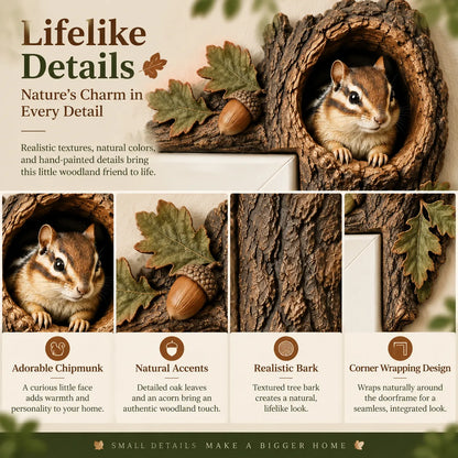 🐿️ 3D Chipmunk Tree Hollow Door Topper | Woodland Animal Doorway Decor For Cozy Nature Homes
